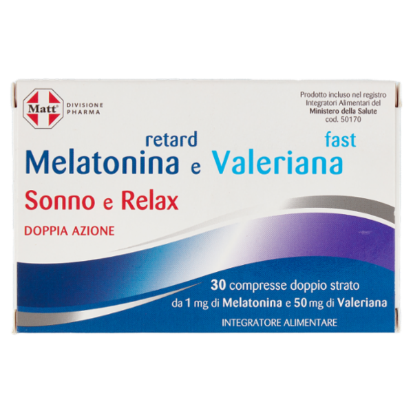 Matt Divisione Pharma Melatonina retard e Valeriana fast Sonno e Relax 30 compresse 12 g