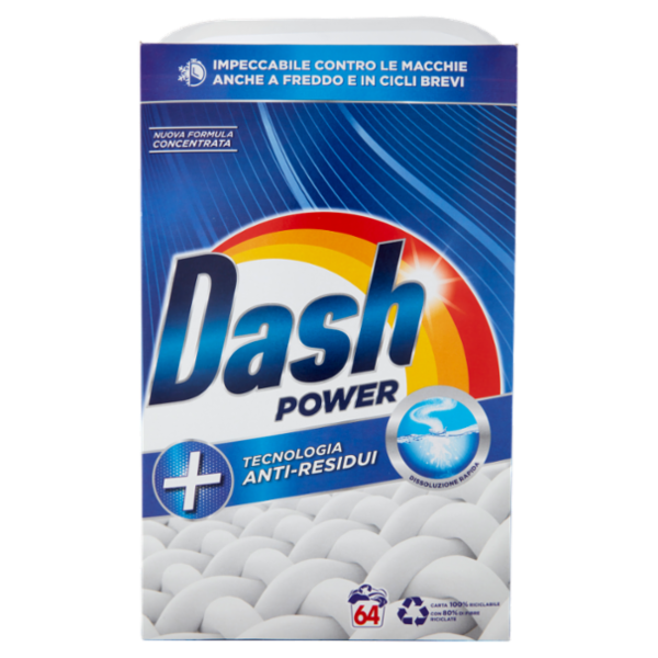 Dash Power Detersivo Lavatrice in Polvere, Tecnologia Anti-Residui, 64 Lavaggi 3200 g