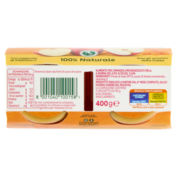 Plasmon la Merenda Omogeneizzato Mela 4 x 100 g