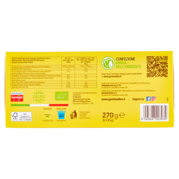 Germinal Bio Crostatina Fragola & Lampone 6 x 45 g