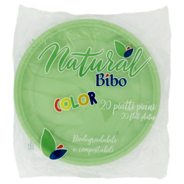 Natural Bibo Color piatti piani Verdi Biodegradabili e compostabili 20 pz