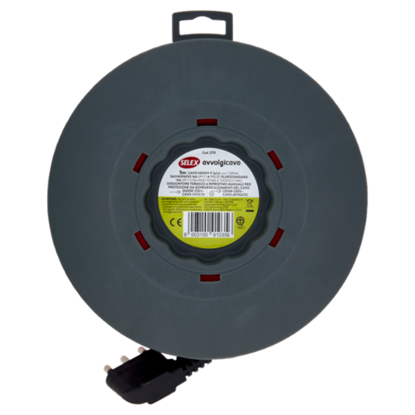 Selex Avvolgicavo Spina 16A(Ita)+4 Prese Pluristandard+Disgiuntore Termico 5 m
