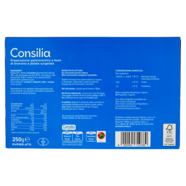 Consilia Filetto di Branzino con Patate Grigliate Surgelato 250 g
