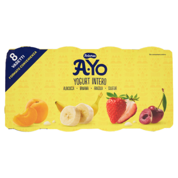 Arborea A-Yo Yogurt Intero Albicocca - Banana - Fragola - Ciliegia 8 x 125 g