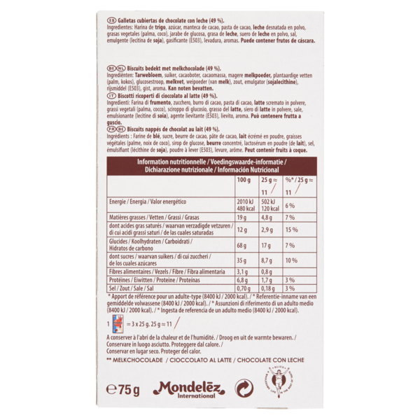 Mikado, biscotto ricoperto di cioccolato al latte - 75g