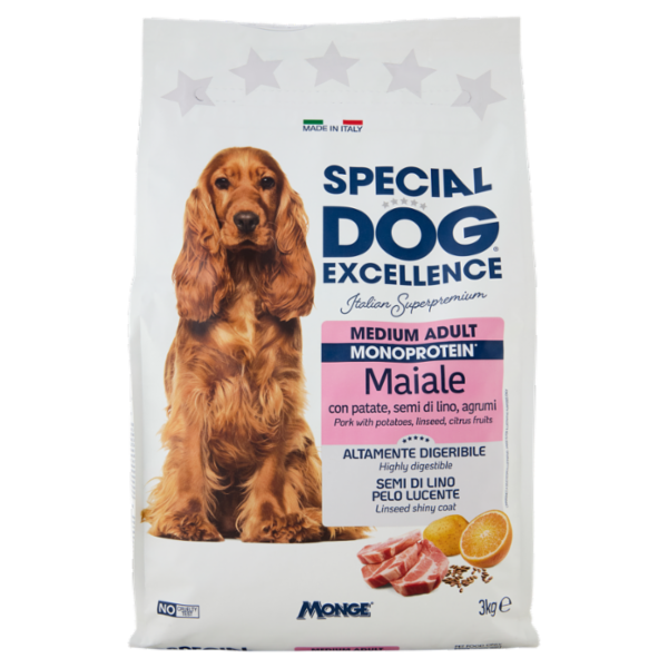 Special Dog Excellence Medium Adult Monoprotein Maiale con patate, semi di lino, agrumi 3 kg