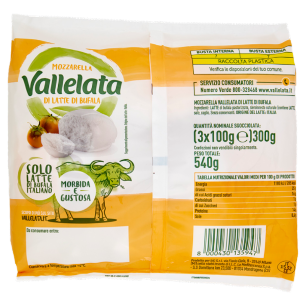 Vallelata Mozzarella di Latte di Bufala 3 x 100 g