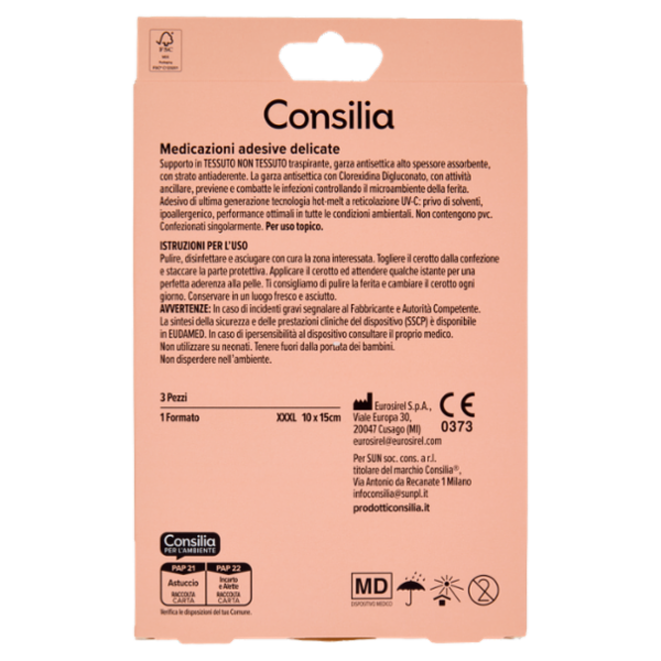 Consilia Medicazioni Adesive Delicate Formato XXXL 10x15cm 3 pezzi