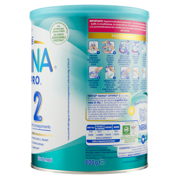 NESTLÉ NIDINA Optipro 2 da 6 mesi Latte di proseguimento in polvere 800g