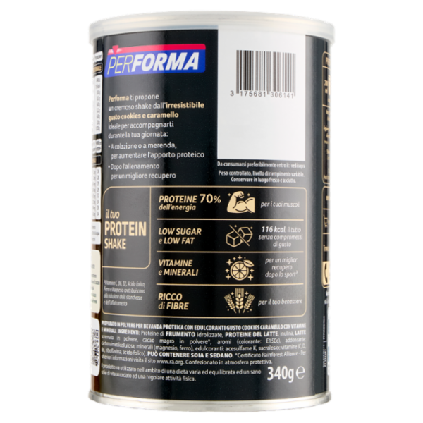 Performa Protein Shake Cookies Caramel, low sugar, 116kcal per shake - 10 porzioni - 340g
