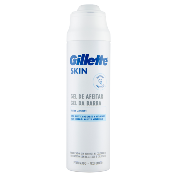 Gillette Gel da Barba da Uomo Skin Ultra Sensitive con Burro di Karité e Vitamina E, 200 ml