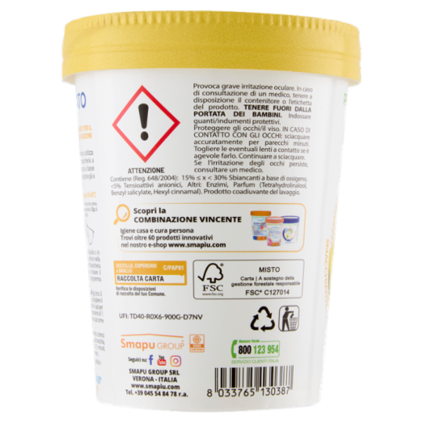 Smapiù Percarbonato di Sodio Attivato Delicato su Capi Bianchi e Colorati 500 g