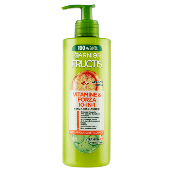 Garnier Fructis Forti & Brillanti, Trattamento 10-in-1 senza risciacquo, 400 ml