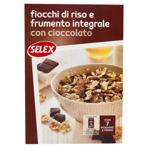 Selex Fiocchi di Riso e Frumento Integrale con Riccioli di Cioccolato Fondente 300 g