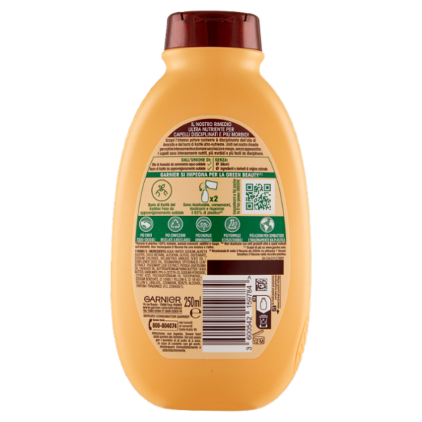 Garnier Ultra Dolce Shampoo all'olio di Avocado e burro di Karité per capelli ricci o mossi, 250 ml