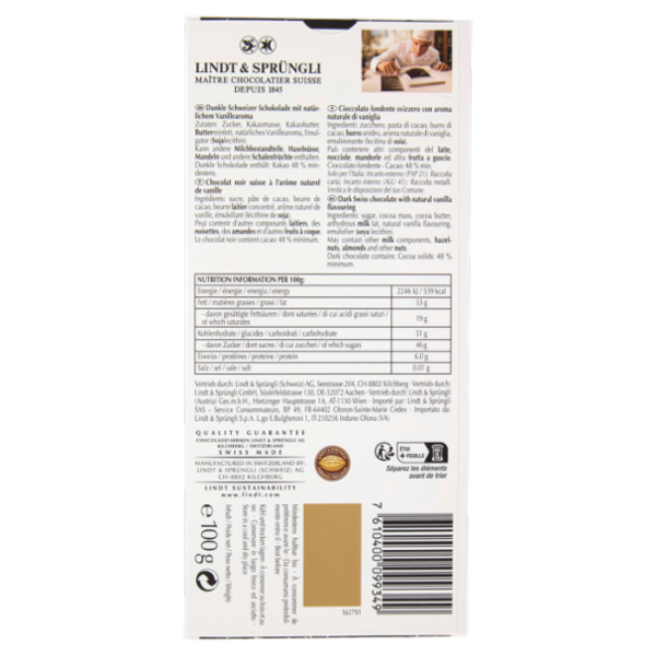 Lindt Excellence Tavoletta Vaniglia 100 g