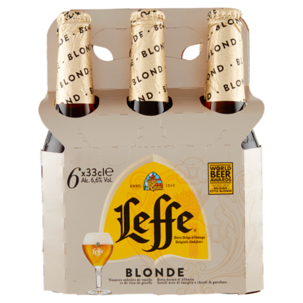 LEFFE BLONDE Birra bionda belga d'abbazia doppio malto bottiglia 6x33cl