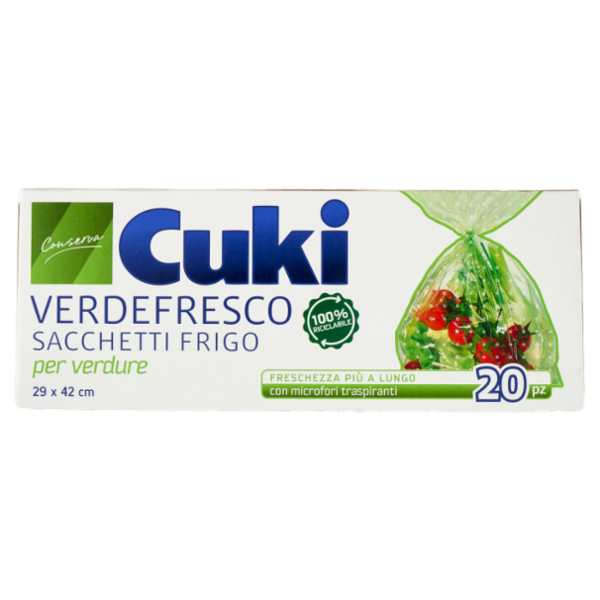 Cuki Conserva Verdefresco Sacchetti Frigo per verdure 29 x 42 cm 20 pz