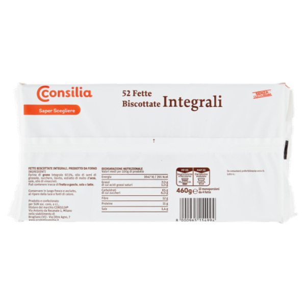 Consilia Saper Scegliere 52 Fette Biscottate Integrali 460 g (senza olio di palma)