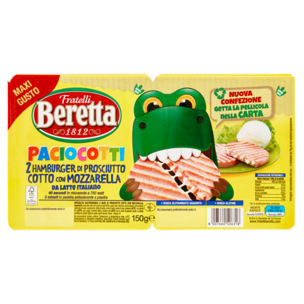 Fratelli Beretta Paciocotti 2 Hamburger di Prosciutto Cotto con Mozzarella 150 g