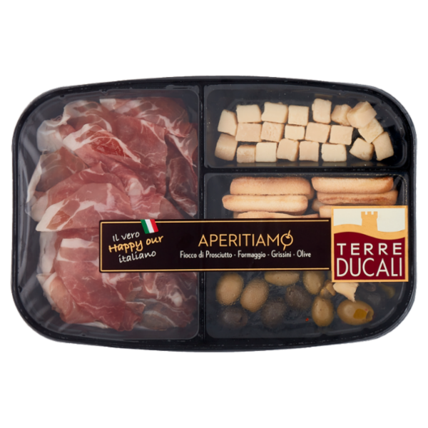 Terre Ducali Aperitiamo Fiocco di Prosciutto - Formaggio - Grissini - Olive 150 g