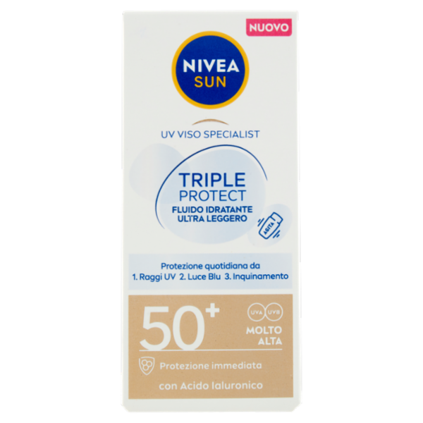 Nivea Sun UV Viso Specialist Triple Protect Fluido Idratante Ultra Leggero FP 50+ Molto Alta 40 ml
