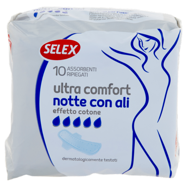 Selex Assorbenti Ultra Confort Notte con Ali Effetto Cotone in Bustine Singole 10 pezzi