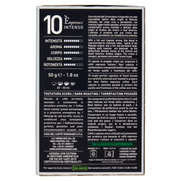 Caffè Vergnano 1882 Èspresso1882 Intenso 10 Capsule Compatibili Nespresso* 50 g