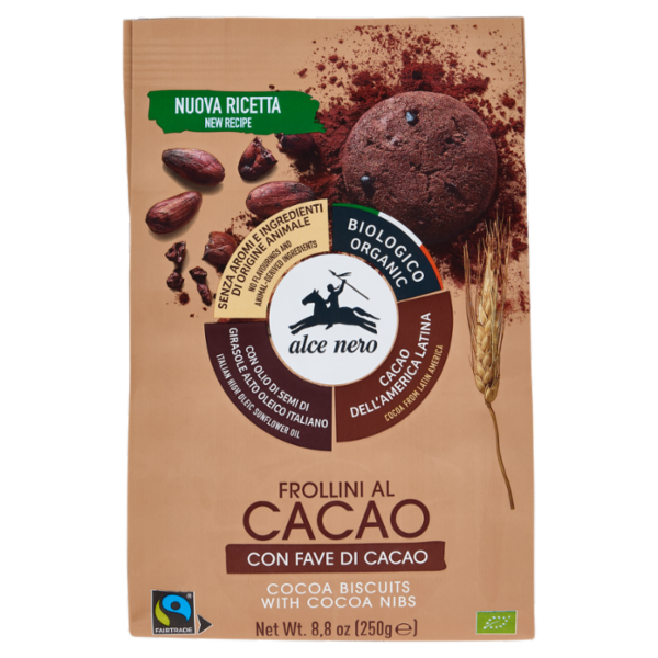 alce nero Frollini al Cacao con Fave di Cacao 250 g