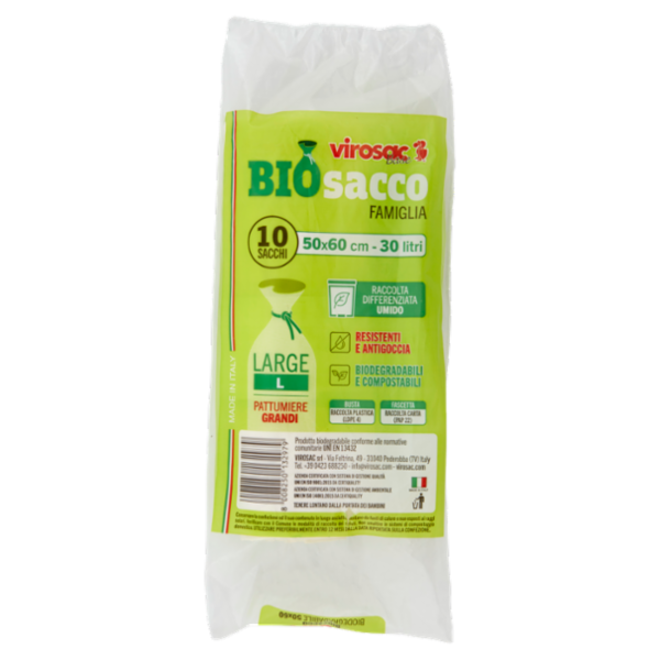 virosac Base Biosacco Famiglia Sacchetti Biodegradabili 50x60 cm 30 litri Large L 10 pz