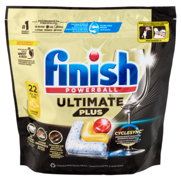 Finish Ultimate Plus Limone pastiglie lavastoviglie 22 lavaggi 268,4 g
