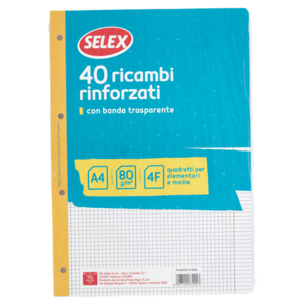 Selex Ricambio Bianco Quaxima Formato A4 40 Fogli Rinforzati 80 g Quadretti 4 mm con Margine