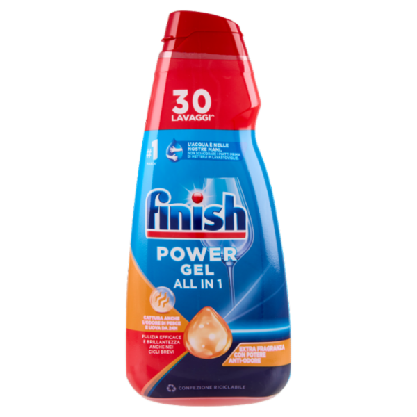Finish Power Gel Antiodore liquido lavastoviglie 30 lavaggi 600 ml