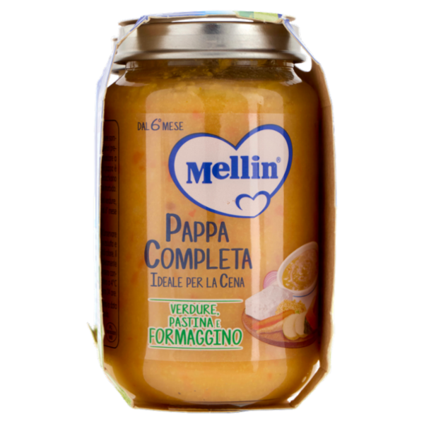 MELLIN Pappa Completa ideale per la Cena, Pastina Verdure Formaggino, dal 6° mese, 2x200g