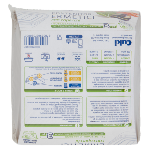 Cuki Conserva Contenitori Ermetici con coperchi Formato Quadrato 4 Porzioni 3 pz