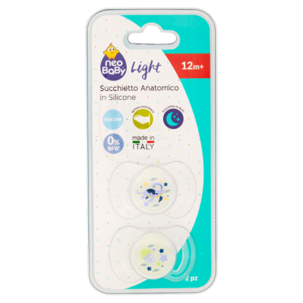neo Baby Light Succhietto Anatomico in Silicone 12m+ Dino Glow 2 pz