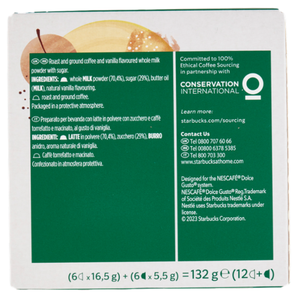 STARBUCKS Madagascar Vanilla Macchiato by Nescafé Dolce Gusto Latte Vaniglia e Caffè 12 Capsule 132g