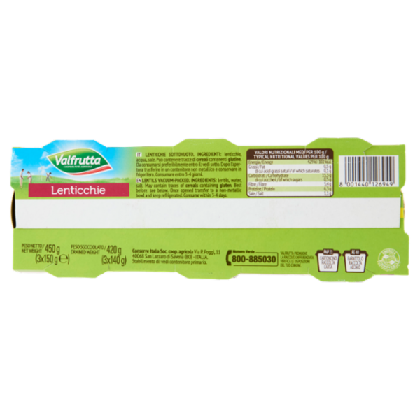 Valfrutta Cotti a Vapore Lenticchie 3 x 150 g