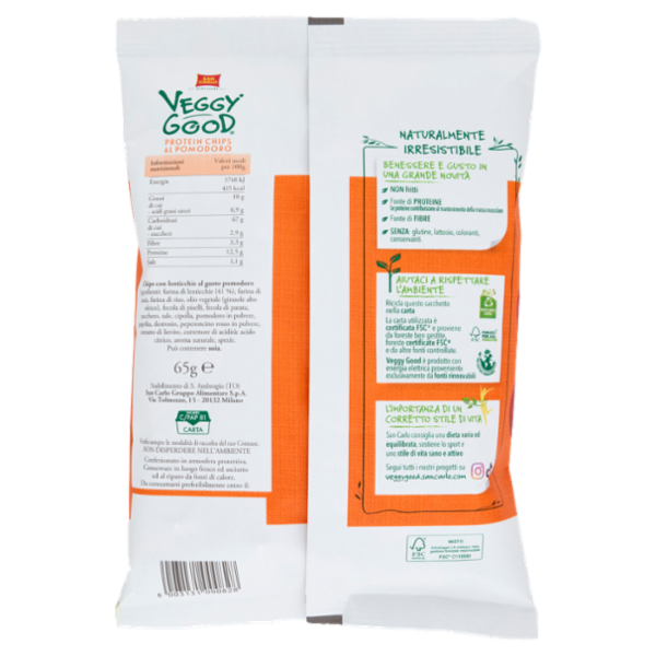 San Carlo Benessere Veggy Good Protein Chips Non Fritte al Pomodoro 65 g