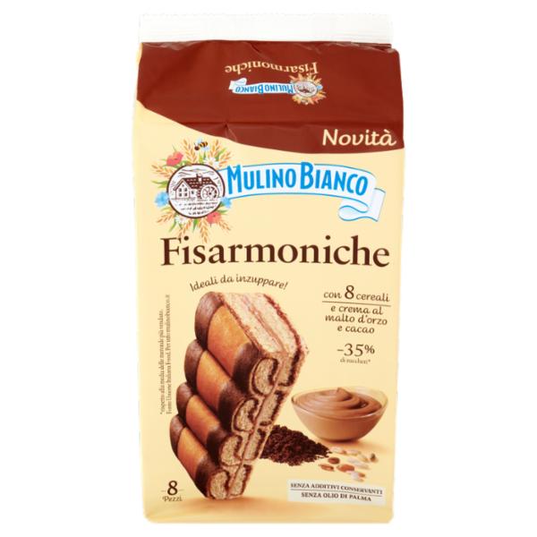 Mulino Bianco Fisarmoniche Merenda con 8 Cereali e Crema al Malto d'Orzo e Cacao 8 pezzi 264g
