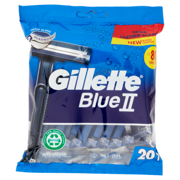 Gillette Blue II Rasoio da Uomo Usa e Getta a 2 Lame, 20 Rasoi