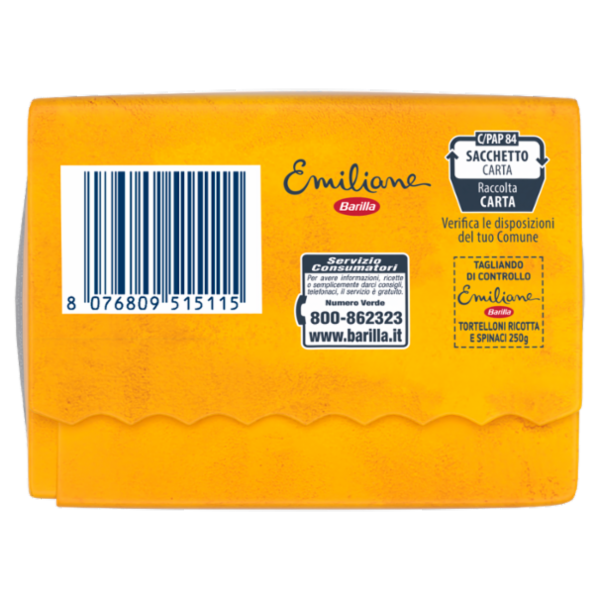 Barilla Emiliane Tortelloni Pasta all'Uovo ripiena con Ricotta e Spinaci 250 g