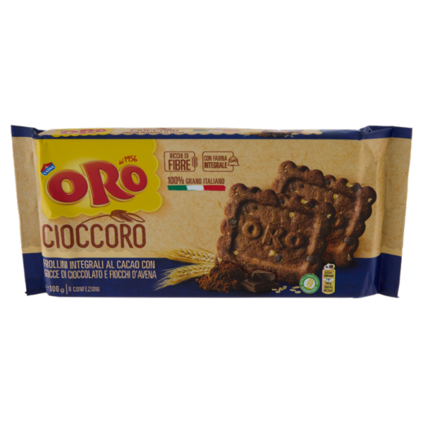 Oro Saiwa Cioccoro - frollini integrali al caca con gocce di cioccolato e fiocchi d'avena - 300g