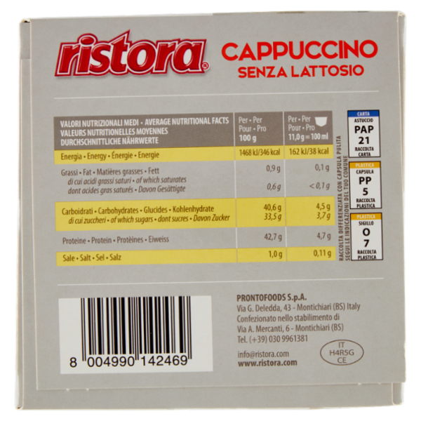 ristora Cappuccino Senza Lattosio Capsule Compatibili con macchine Nescafè Dolce Gusto 10 x 11 g