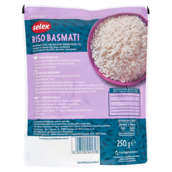 Selex Cereali Cotti a Vapore Riso Basmati 250 g