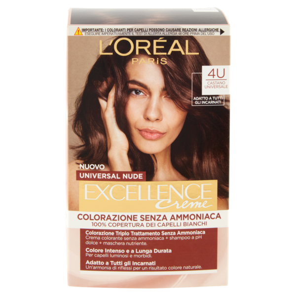 L'Oreal Paris Colorazione permanente senza ammoniaca, Riflesso Universale, Castano 4U