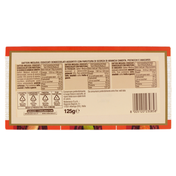 noberasco Datteri Medjoul Farciti con Scorze d'Arancia, Pistacchi, Anacardi 125 g