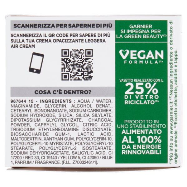 Garnier PureActive Air Cream AHA+BHA con Carbone - Crema Opacizzante Leggera 50 ml