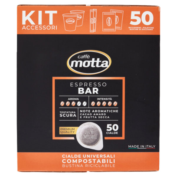 caffè motta Espresso Bar Kit Accessori + Cialde Universali Compostabili 50 x 7 g