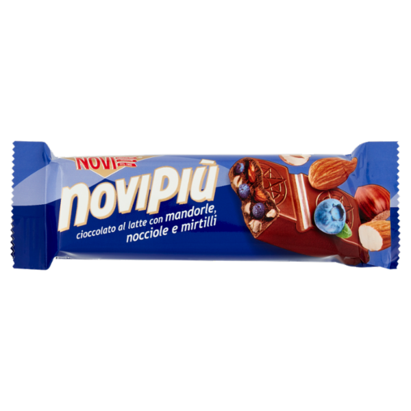 Novi novipiù cioccolato al latte con mandorle, nocciole e mirtilli 28 g